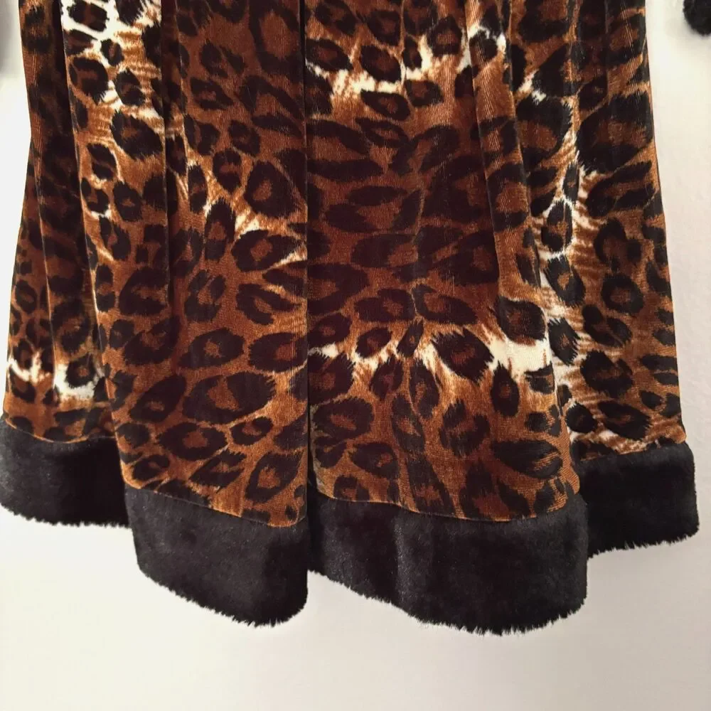 Girls Leopard Cat Halloween Costume Size 4-6T Faux Fur Trim Dress Ears Headband